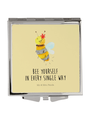 Mr. & Mrs. Panda Kleiner Spiegel Biene Blume mit Spruch in Gelb Pastell