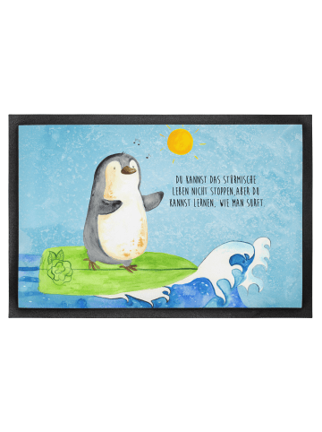 Mr. & Mrs. Panda Fußmatte Pinguin Surfer mit Spruch in Eisblau