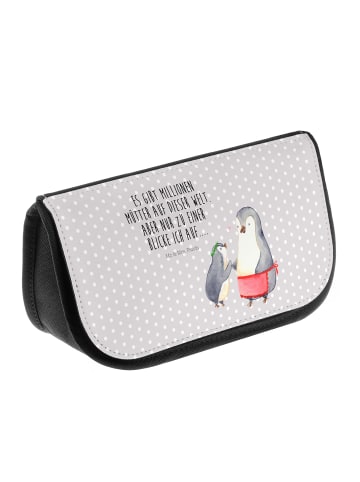 Mr. & Mrs. Panda Kosmetiktasche Pinguin mit Kind mit Spruch in Grau Pastell