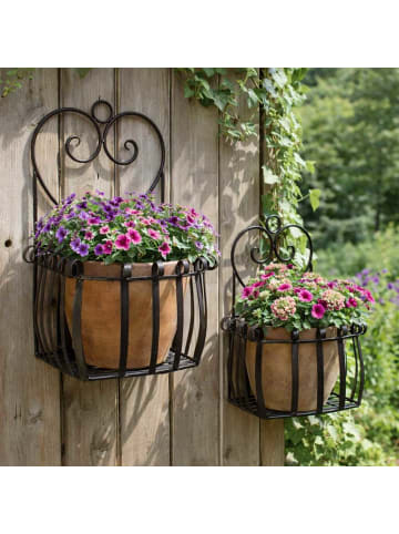 AltoBelli Wandkorb CUORI Metall Pflanzkorb mit Herzen Antik Rost Braun Lackiert 2er Set