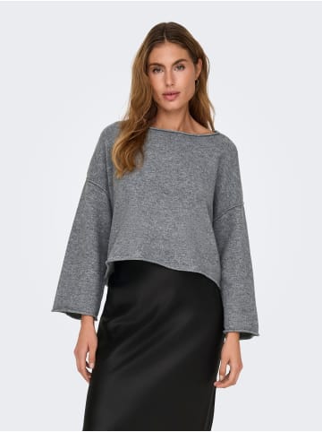 JACQUELINE de YONG Strickpullover Kurz U-Boot-Ausschnitt Tiefe Schultern in Grau-3