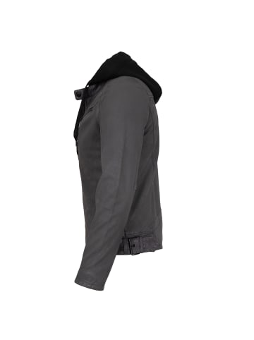 Mauritius Lederjacke Kapuze Lammnubuk in Grau