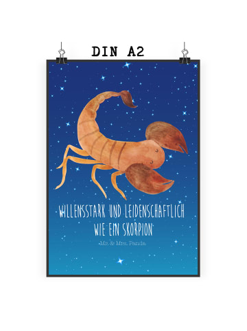 Mr. & Mrs. Panda Wandbild Sternzeichen Skorpion mit Spruch in Sternenhimmel Blau