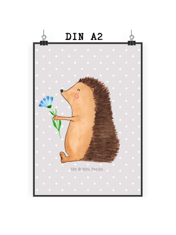 Mr. & Mrs. Panda Bild Igel Blumen ohne Spruch in Grau Pastell
