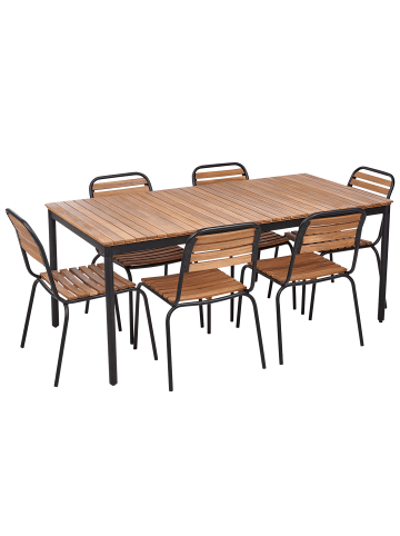 Beliani 7-tlg Gartentisch Set VALLESE in Braun/Schwarz
