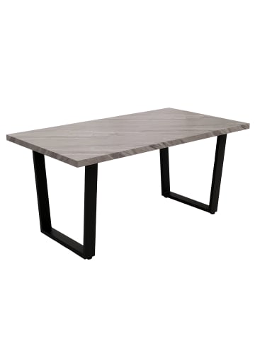 MCW Esszimmertisch O61 Industrial MDF Metall 160x90cm, Marmor-Optik grau