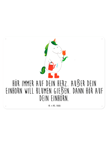 Mr. & Mrs. Panda Retro Blechschild Einhorn Gärtner mit Spruch in Weiß