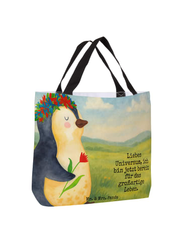 Mr. & Mrs. Panda Einkaufstasche Pinguin Blumen Design mit Spruch in Weiß