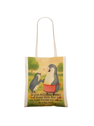 Mr. & Mrs. Panda Henkeltasche Pinguin mit Kind Design mit Spruch in Weiß