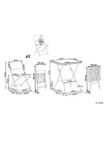 Beliani 3-tlg Bistro Set TRAPPETO in Schwarz