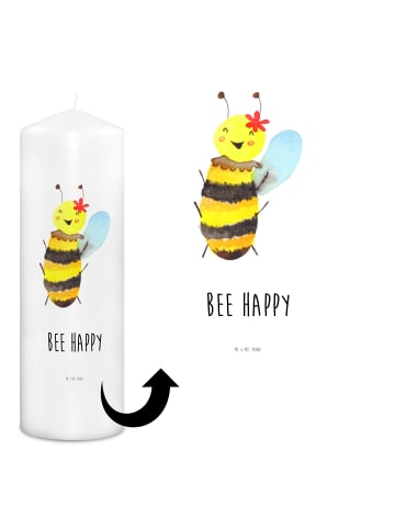 Mr. & Mrs. Panda Stumpenkerze Biene Happy mit Spruch in Weiß