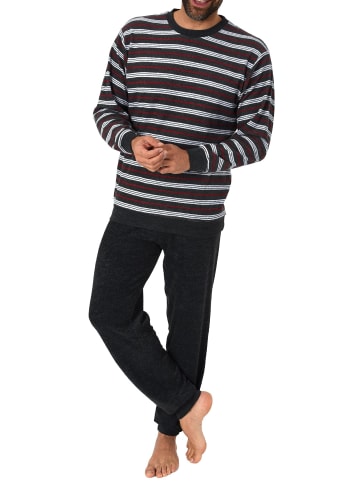 NORMANN Frottee Pyjama Schlafanzug lang Bündchen - 51545 in schwarz