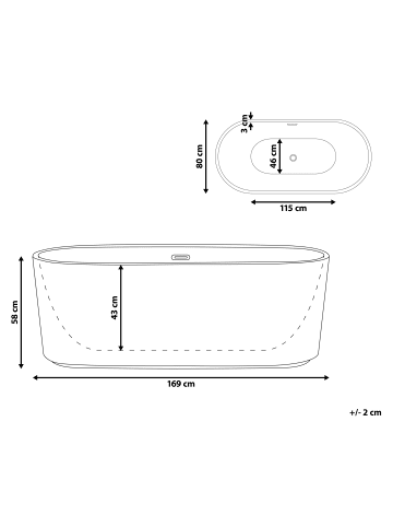 Beliani Freistehende Badewannen GOCTA in Weiß - (W) 80 x (H) 58 x (L) 170 cm