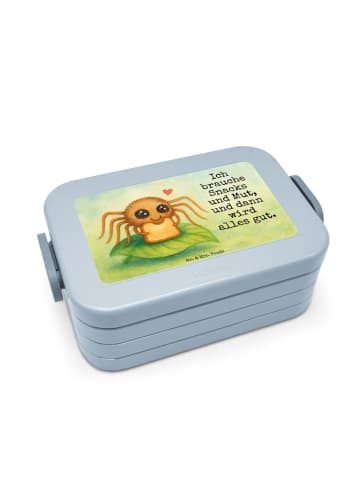 Mr. & Mrs. Panda Lunch Box Spinne Agathe Sandwich Design mit Spruch in Blau Pastell