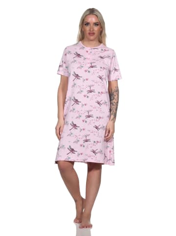 NORMANN kurzarm Nachthemd floralem Alloverprint und Knopfleiste am Hals in rosa