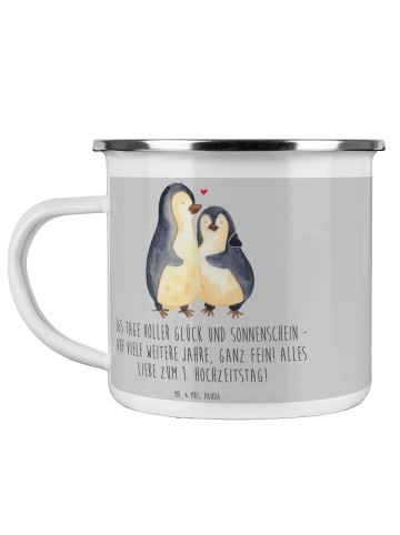 Mr. & Mrs. Panda Camping Emaille Tasse 1. Hochzeitstag Papierhoc... in Heather Grey