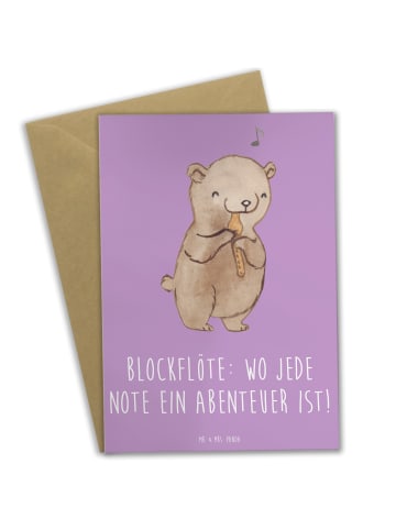 Mr. & Mrs. Panda babykarte Abenteuer Blockflöte mit Spruch in Lavendeltraum