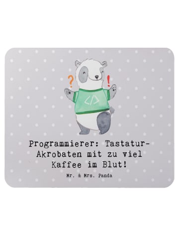 Mr. & Mrs. Panda Mouse Pad Programmierer Kaffeeheld mit Spruch in Grau Pastell