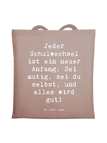 Mr. & Mrs. Panda Henkeltasche Spruch Einen Schulwechsel bewältig... in Braun Pastell