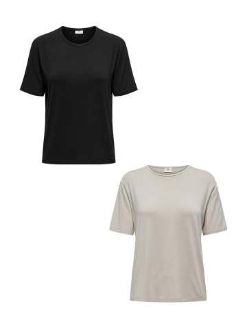 JACQUELINE de YONG T-Shirt 2er-Set  Weich Regular Fit Rundhals in Grau-Schwarz