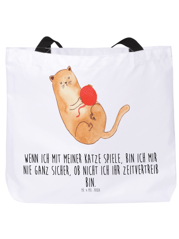 Mr. & Mrs. Panda Strandtasche Katze Wolle mit Spruch in Weiß