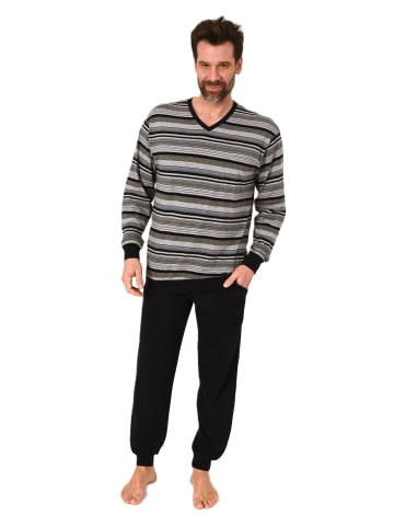 NORMANN Langarm Schlafanzug Pyjama Bündchen Streifen - 84152 in grau