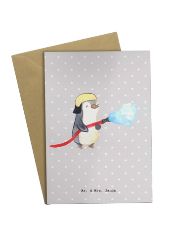 Mr. & Mrs. Panda Grußkarte Feuerwehrmann Herz ohne Spruch in Grau Pastell