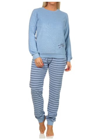 NORMANN Frottee Pyjama langarm Schlafanzug Bündchen Hose gestreift - 70504 in hellblau
