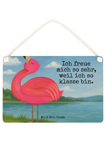 Mr. & Mrs. Panda Wandbild Holz Flamingo Stolz Design mit Spruch in Weiß