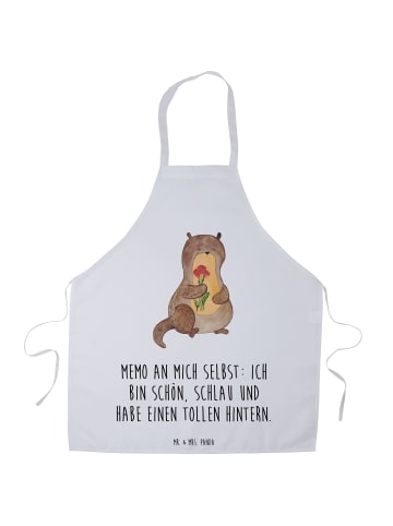 Mr. & Mrs. Panda Schürze Otter Blumenstrauß mit Spruch in Weiß
