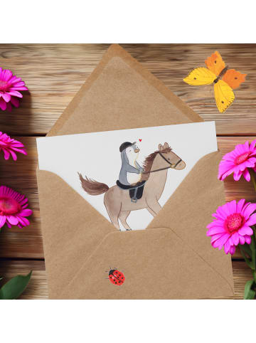 Mr. & Mrs. Panda Einladungskarte Reiten und Rätsel mit Spruch in Weiß