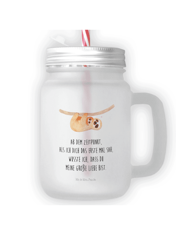 Mr. & Mrs. Panda Trinkglas Mason Jar Faultier Kind mit Spruch in Transparent