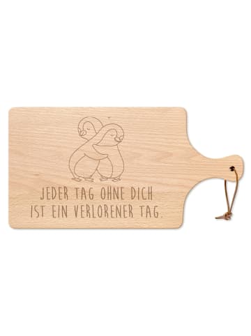 Mr. & Mrs. Panda Frühstücksbrett Pinguine Kuscheln mit Spruch in Transparent