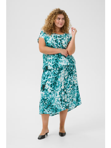 KAFFE curve Kurzarm-Bluse KCami in Teal Leopard Print