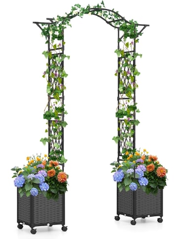 COSTWAY 2 in 1 Rosenbogen mit Blumenkasten in Grau
