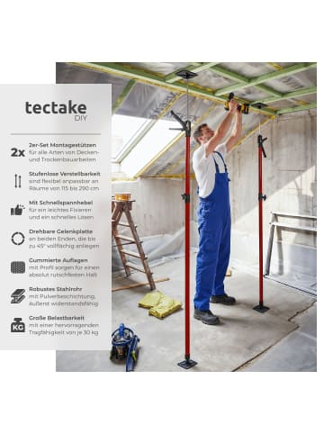 tectake 2er-Set Teleskopstütze, rutschfeste Auflageplatten mit Kugelgelenk