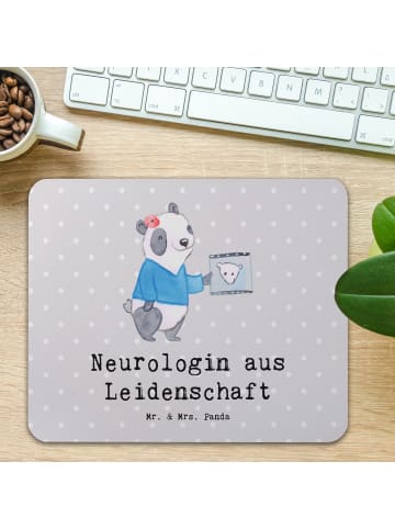 Mr. & Mrs. Panda Mousepad Neurologin Leidenschaft mit Spruch in Grau Pastell