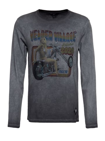 King Kerosin King Kerosin Longsleeve mit Retro-Print und Oilwash-Effekt Velden Village 2020 in anthrazit