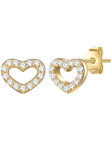 Lulu & Jane Ohrstecker Herz aus Messing mit Zirkonia in gelbgold