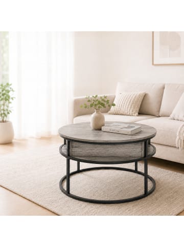 relaxdays Couchtisch in Holzoptik/ Schwarz - (H)47 x Ø 80 cm