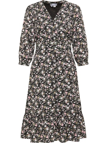 Usha Damen Midikleid Mit Floralem Print in Schwarz Mehrfarbig