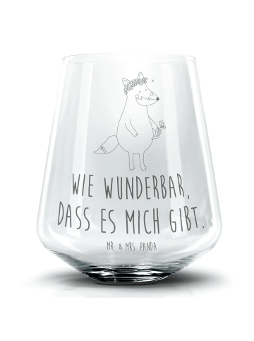 Mr. & Mrs. Panda Glas Fuchs Blumen mit Spruch in Transparent