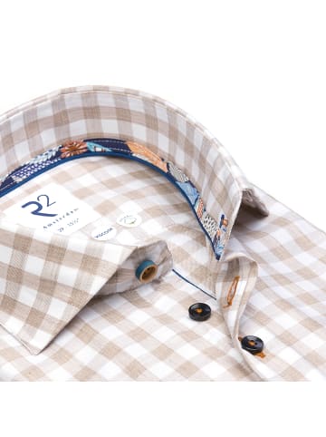 others Extra lange Ärmel. Blau kariertes Baumwolle/Viskosehemd in Beige