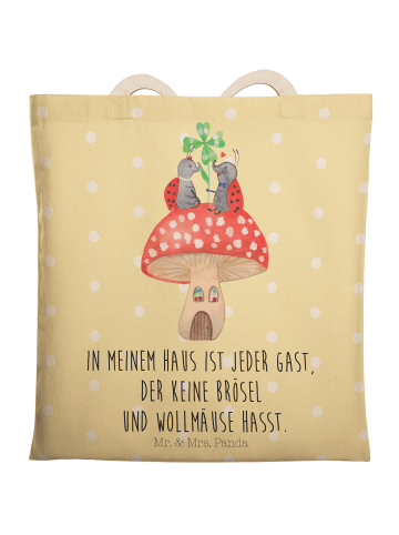 Mr. & Mrs. Panda Shopper-Tasche Marienkäfer Fliegenpilz mit Spruch in Gelb Pastell