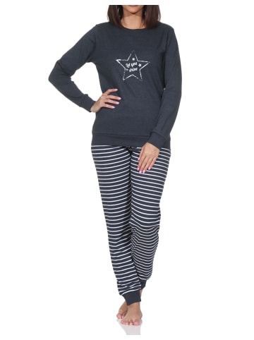 NORMANN Interlock Schlafanzug langarm Bündchen Sternmotiv in blau