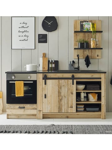 Furn.Design Küchen-Set Used Wood hell, anthrazit 196 cm, Set 3-teilig mit Schiebetür