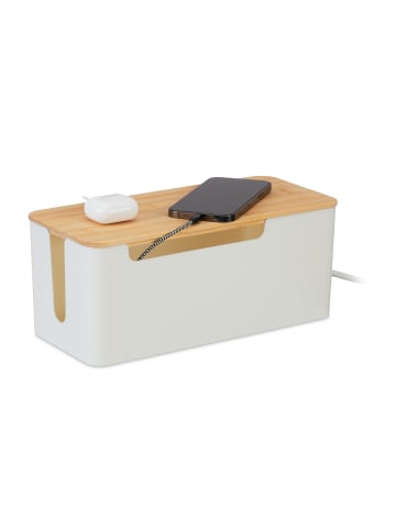 relaxdays Kabelbox in Weiß/ Natur - (B)31 x (H)13 x (T)14 cm