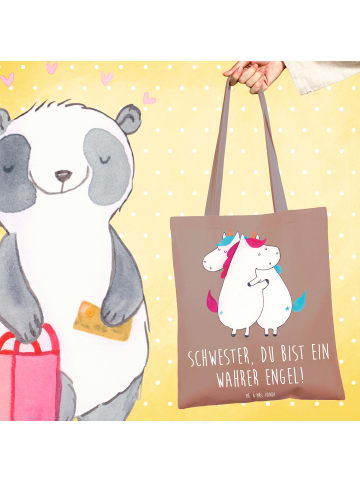 Mr. & Mrs. Panda Tragetasche Schwester Engel mit Spruch in Braun Pastell