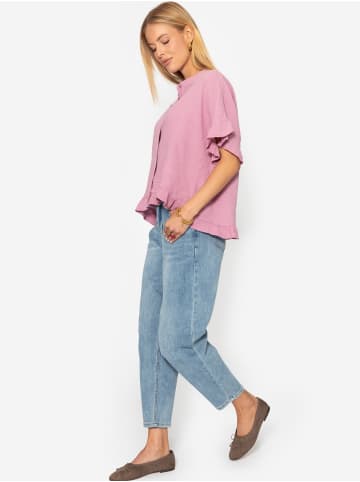 SASSYCLASSY Musselin Bluse mit Rüschensaum in Rosa