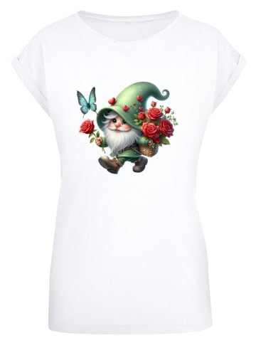 F4NT4STIC T-Shirt Gnom Frühling Blumen Schmetterling in weiß